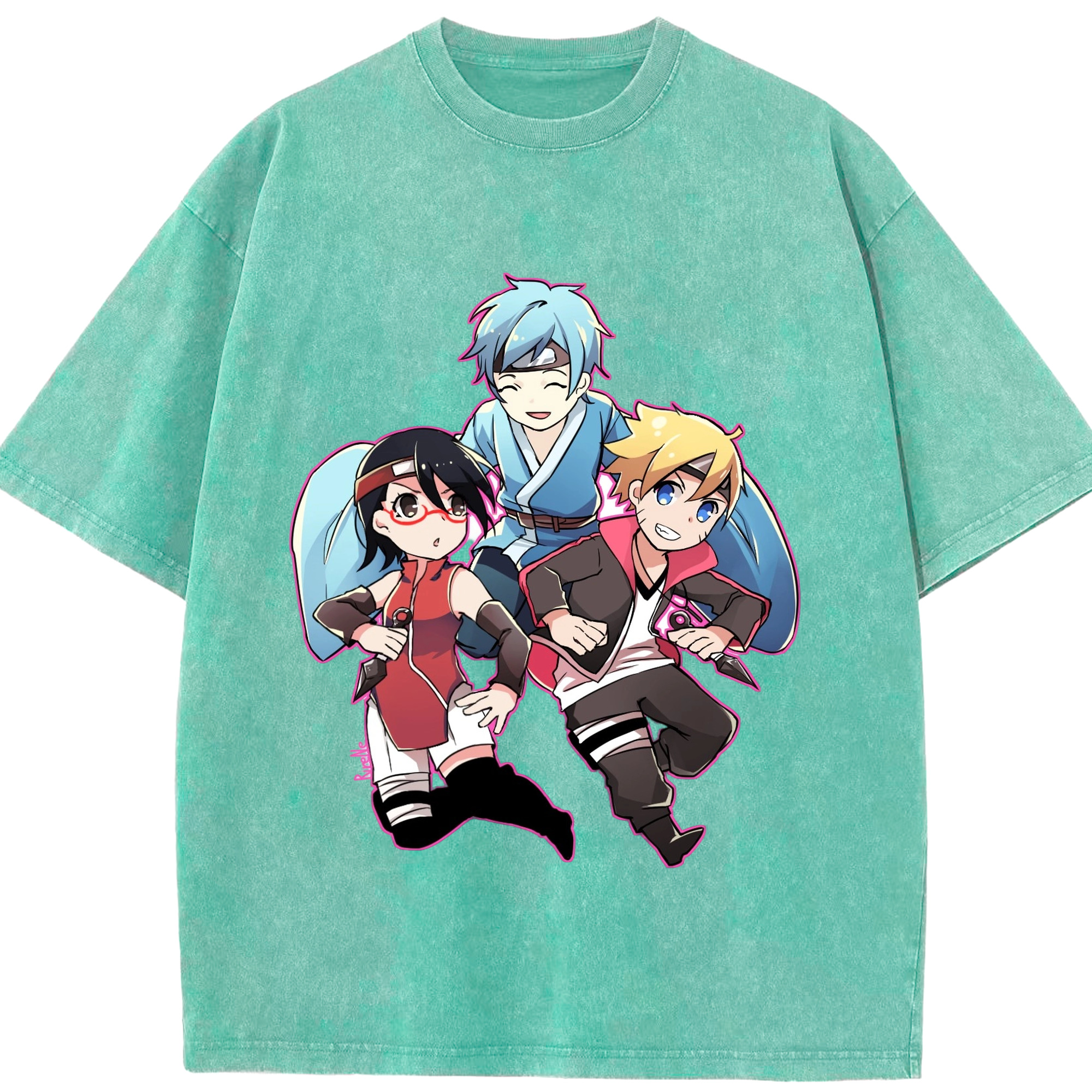 （画像用） NARUTO -ナルト- うちは サラダ Uchiha Sarada 綿100% ヴィンテージ風 半袖Tシャツ（フロントプリント）